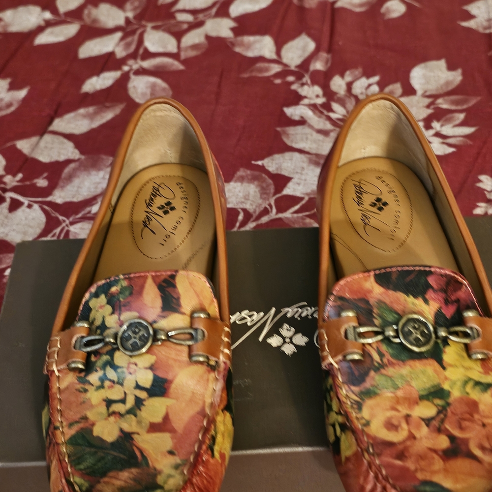 Patricia Nash Floral Leather Driving Loafers in Brown Multi